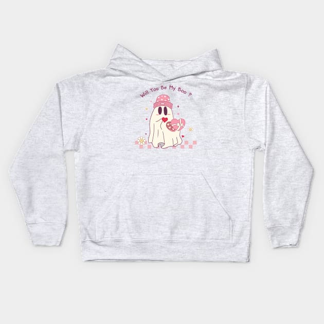 Will You Be My Boo? Cute Ghost Love Kids Hoodie by Nessanya